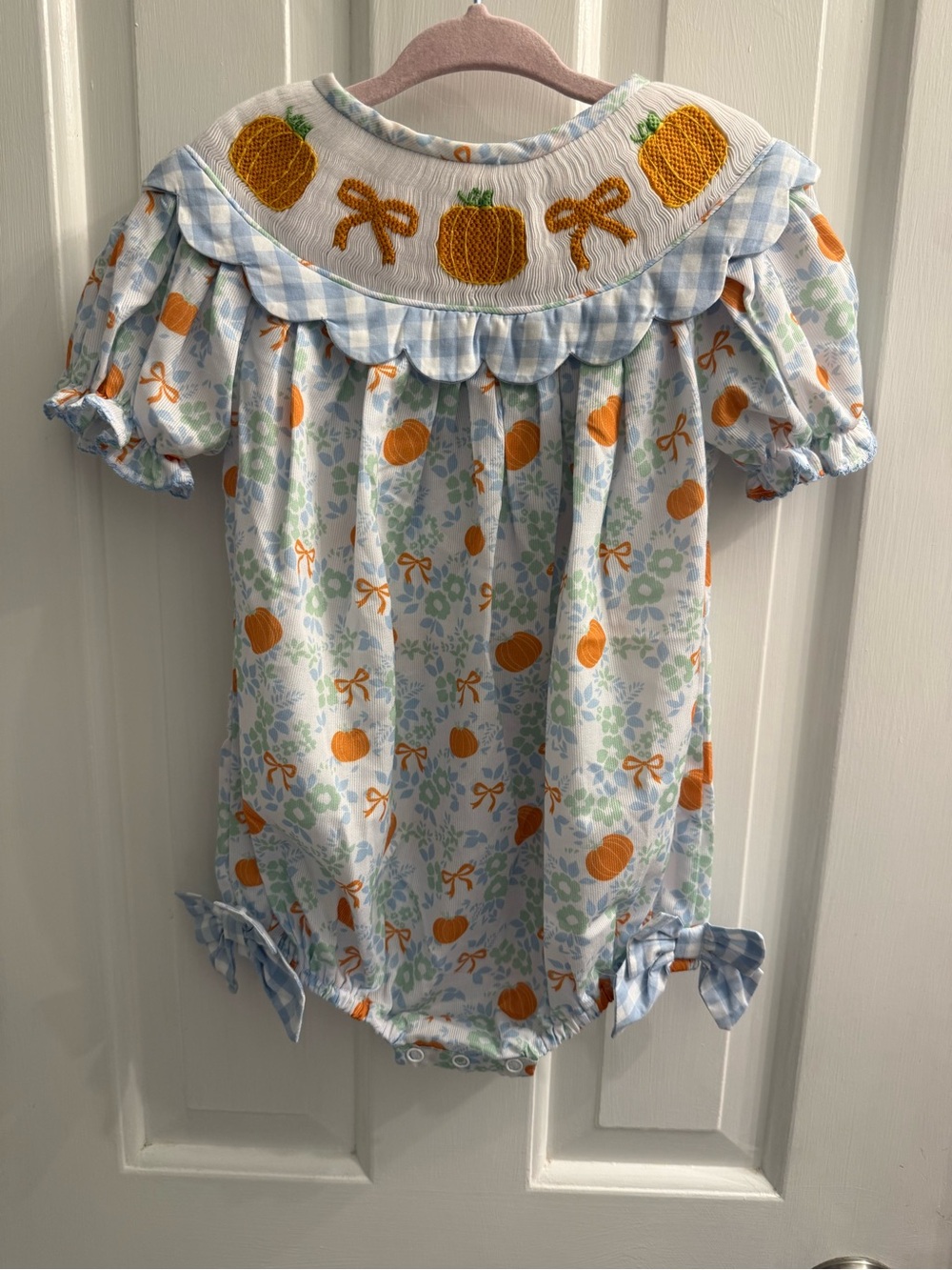 Smocked Flamingo Pumpkin Floral Bubble Romper 18 Months